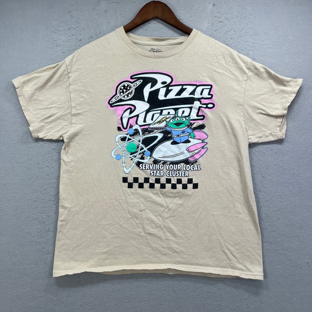 Disney Toy Story T Shirt Mens Large Tan Pizza Planet Alien Graphic Streetwear
